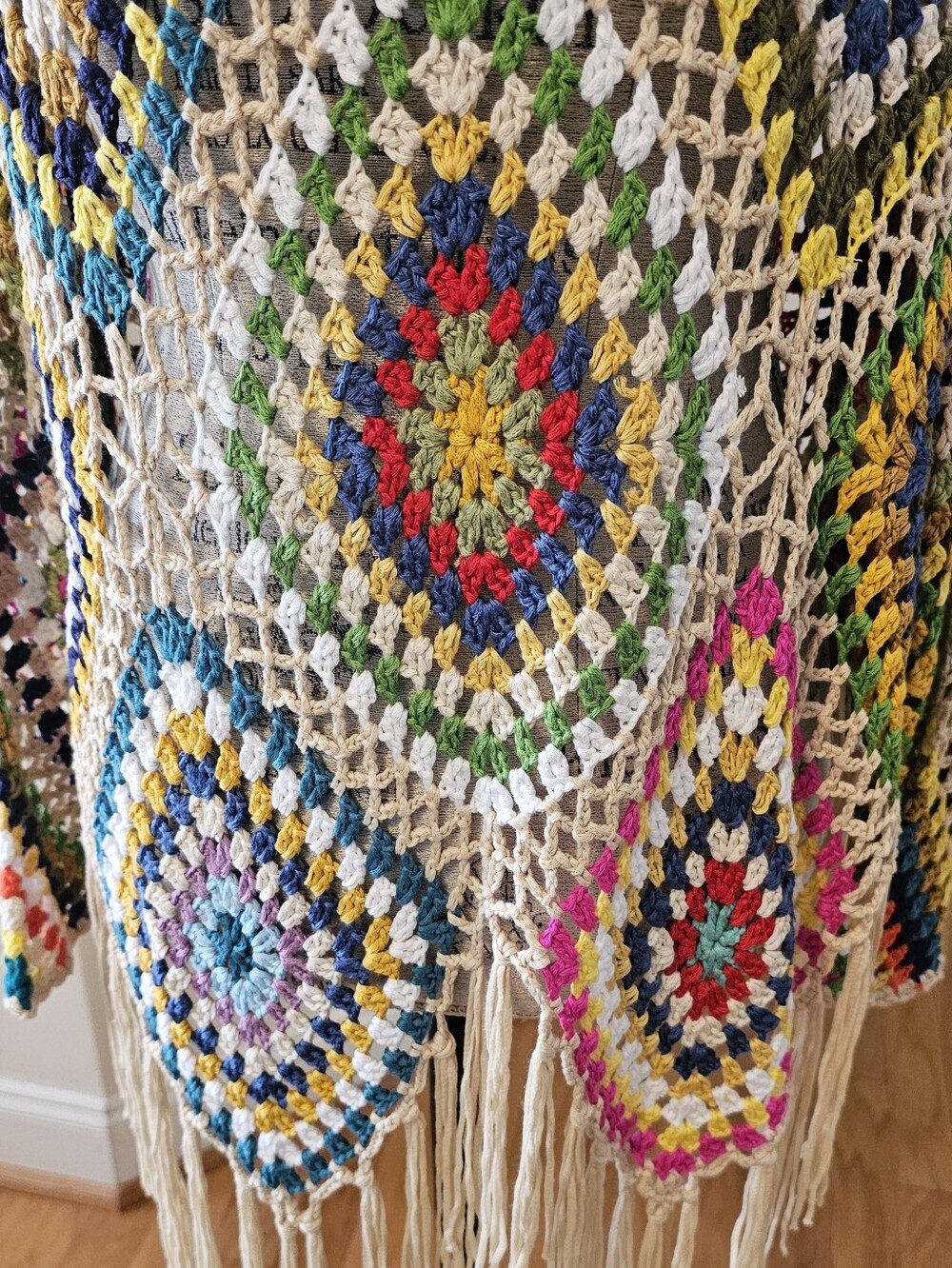 Blakeley Colorful Open Knit Fringe Poncho NWOT-walker rose-neverfullydressed - Picture 9 of 11